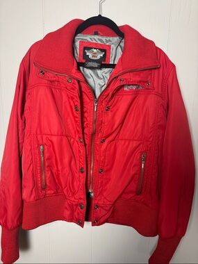 HARLEY DAVIDSON Women's VINTAGE Y2K Bomber Motorcycle Jacket RED Size XL
